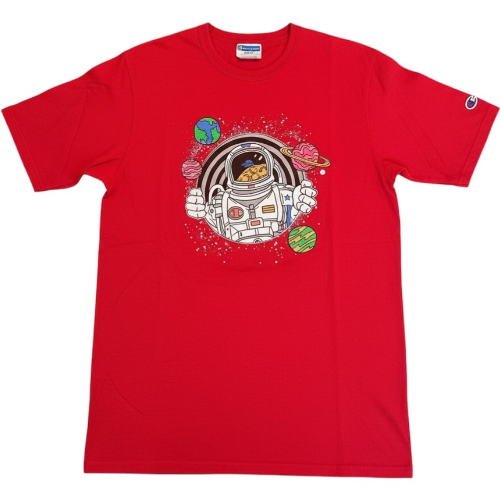 Champion Mens Red Astronaut Space Graphic T-Shirt Large Cotton Short Sleeve